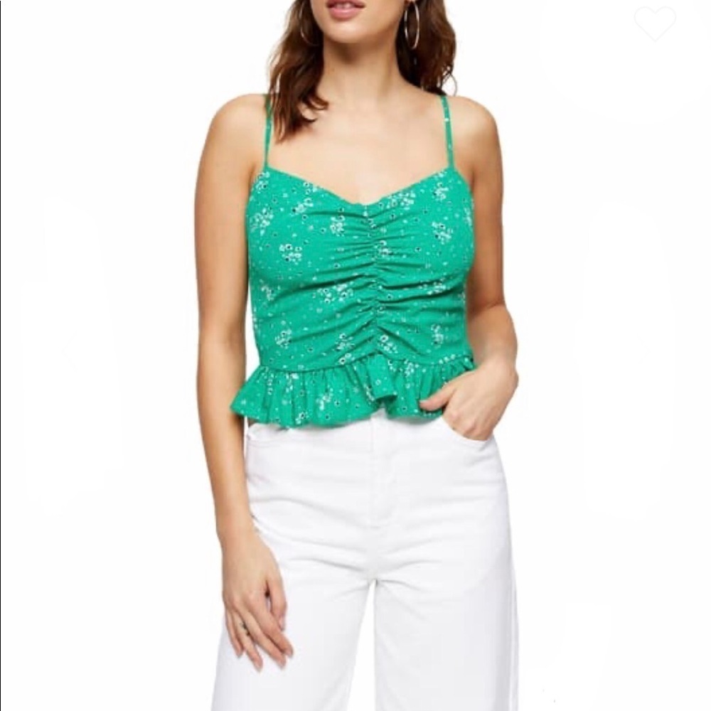 Topshop Green Ruched Floral Crop Tank Top - Women’s Size 2 - NWT
